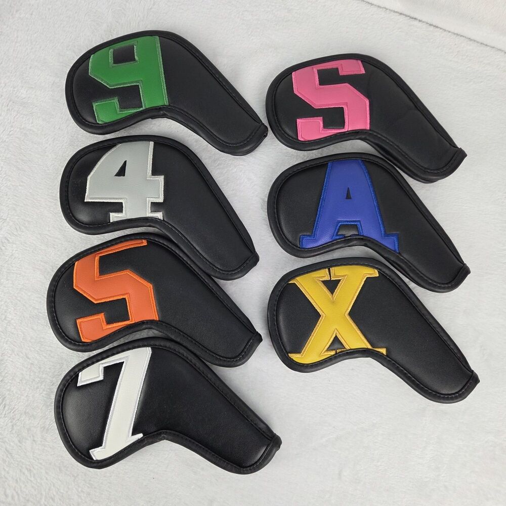 Set of 7 Unbranded Faux Leather Golf Iron Head Covers Hook‎ & Loop Closure